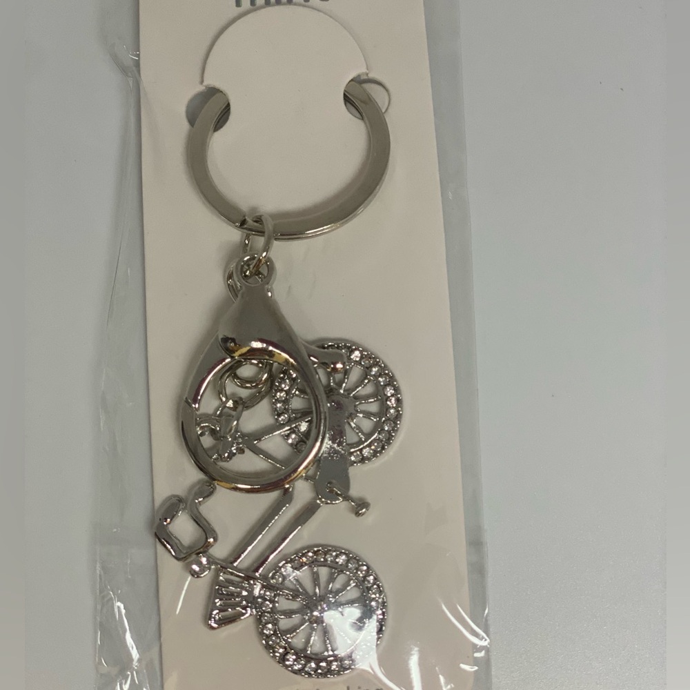 Bicycle Bag Charm/Key Ring, Silver-tone - New